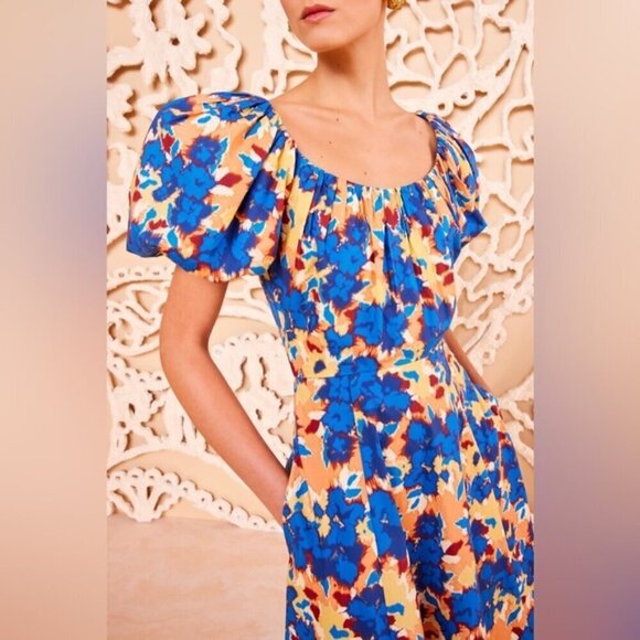 NEW Ulla Johnson Imara Blue Floral Cotton Short Sleeve Midi Dress | size 2 - Picture 3 of 16